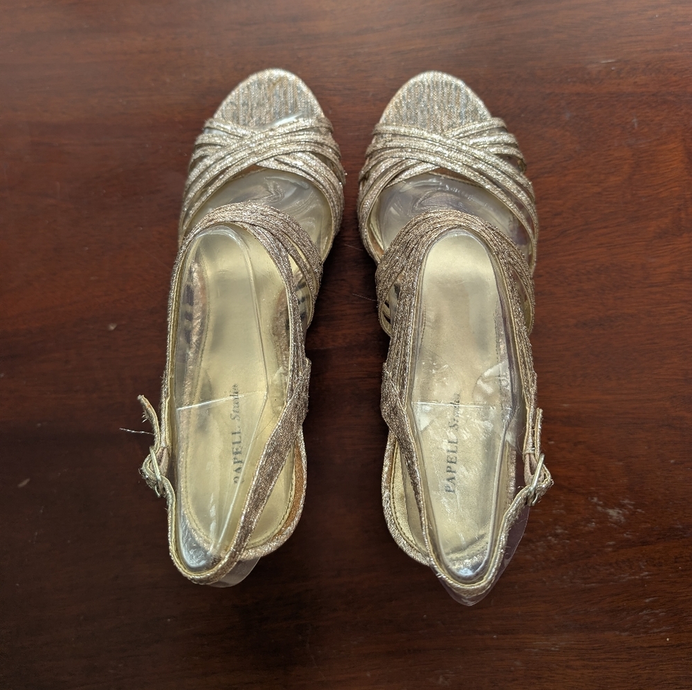 Papell Studio (Adrianna Papell) Gold With Silver Accents Strappy Heels - Picture 8 of 14